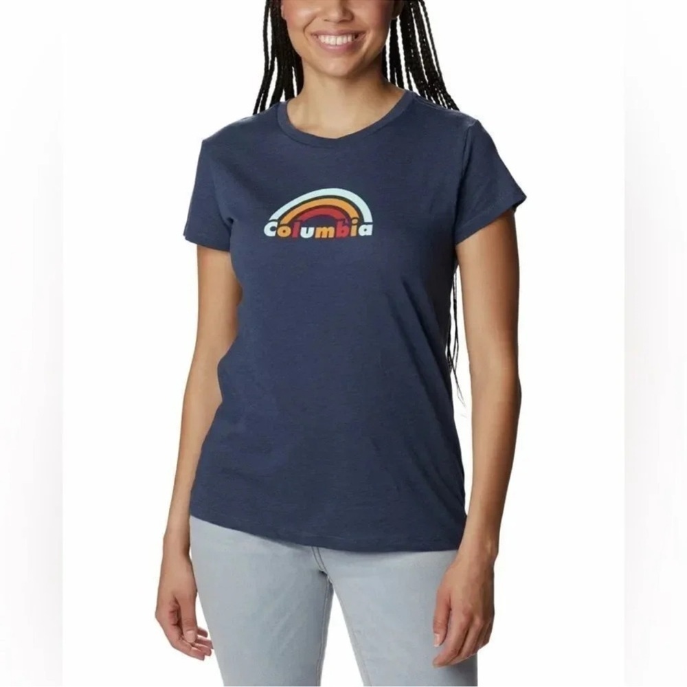 Columbia Women S Trek Logo Graphic Top Blue Size 1X NWT
